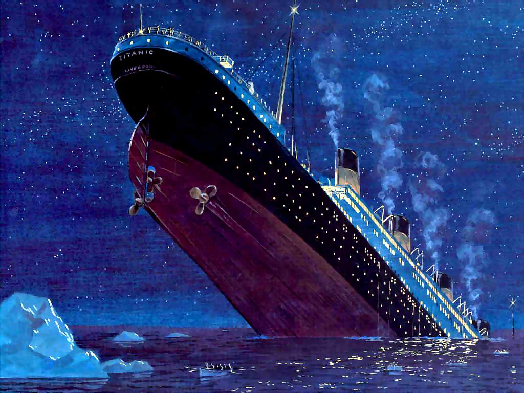 El RMS Titanic hundi&eacute;ndose en 1912